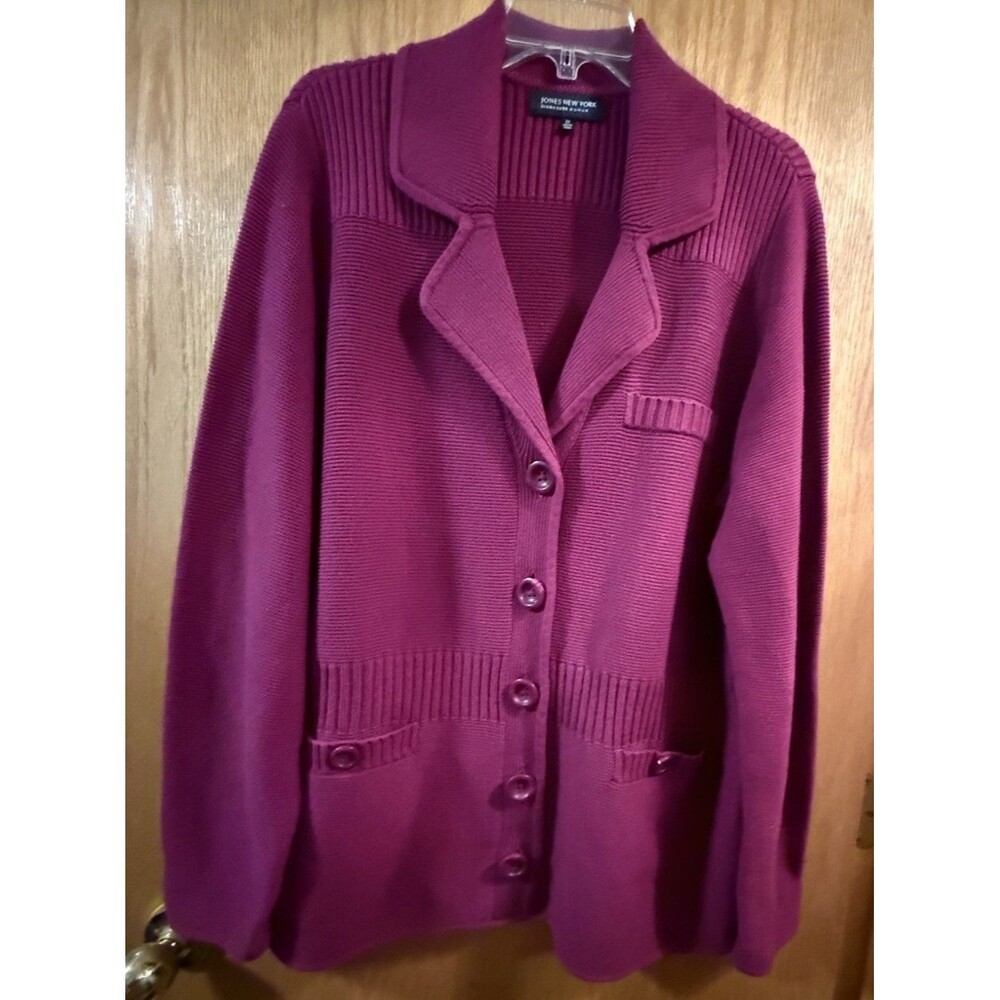 sweater Jones New York Signature Women Cardigan /Coat Burgundy Color Size 2X